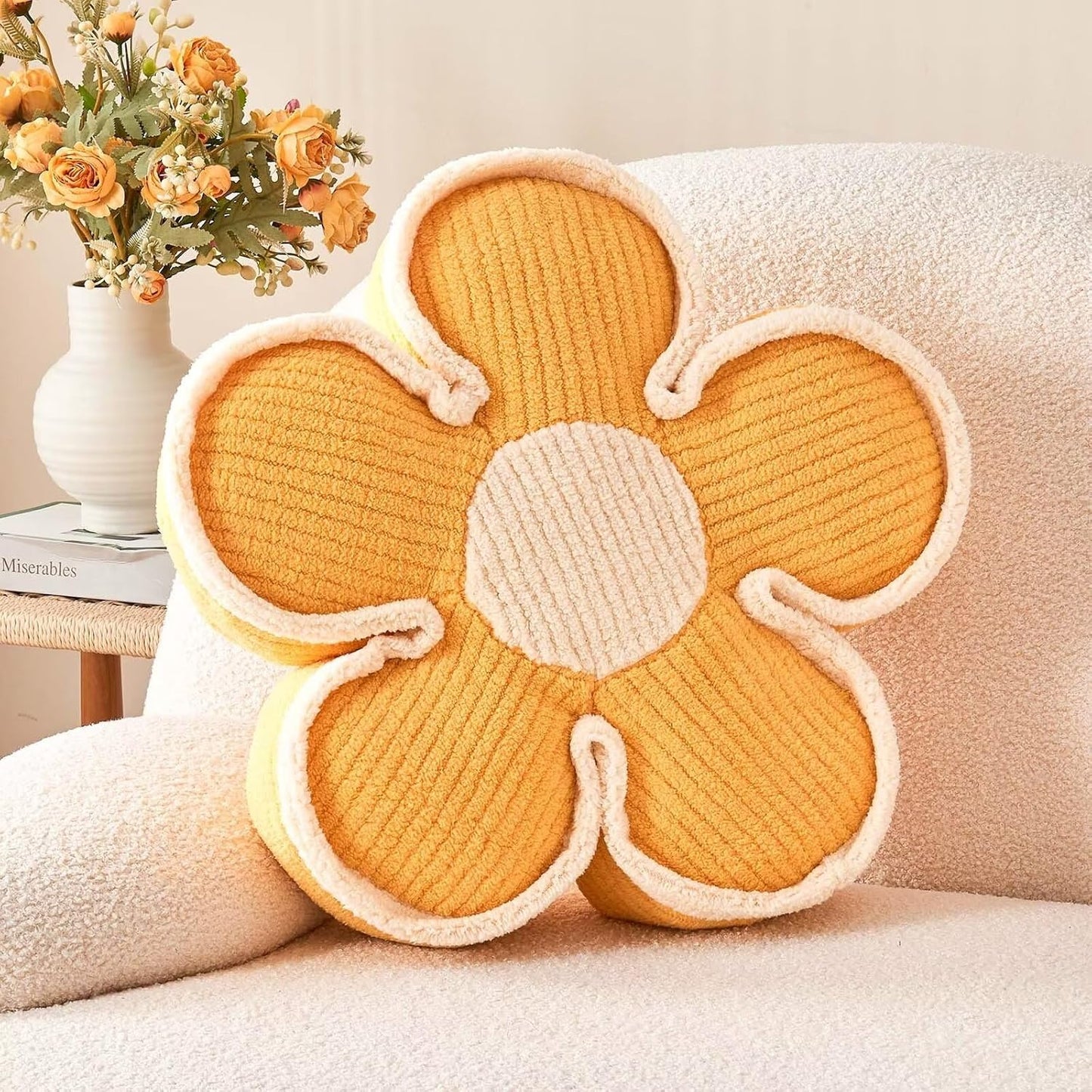 Flower Pillow, Soft Shaped Floor Cushion, Decorative Throw Pillow, Cute Seating Cushion, Plush Pillows for Sofa Couch Bed (13.7 Inch, Yellow)