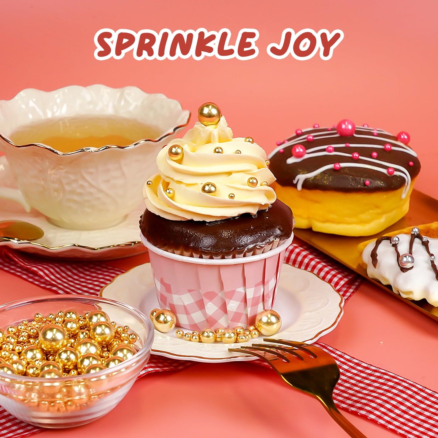 Gold Pearl Sprinkles, Edible Sugar Pearl, Bright Sprinkles 180g/6.35oz, Gold Pearls for Cake Decorating, Edible Cake Decorations, Cupake Toppers, Wedding Party Supplies