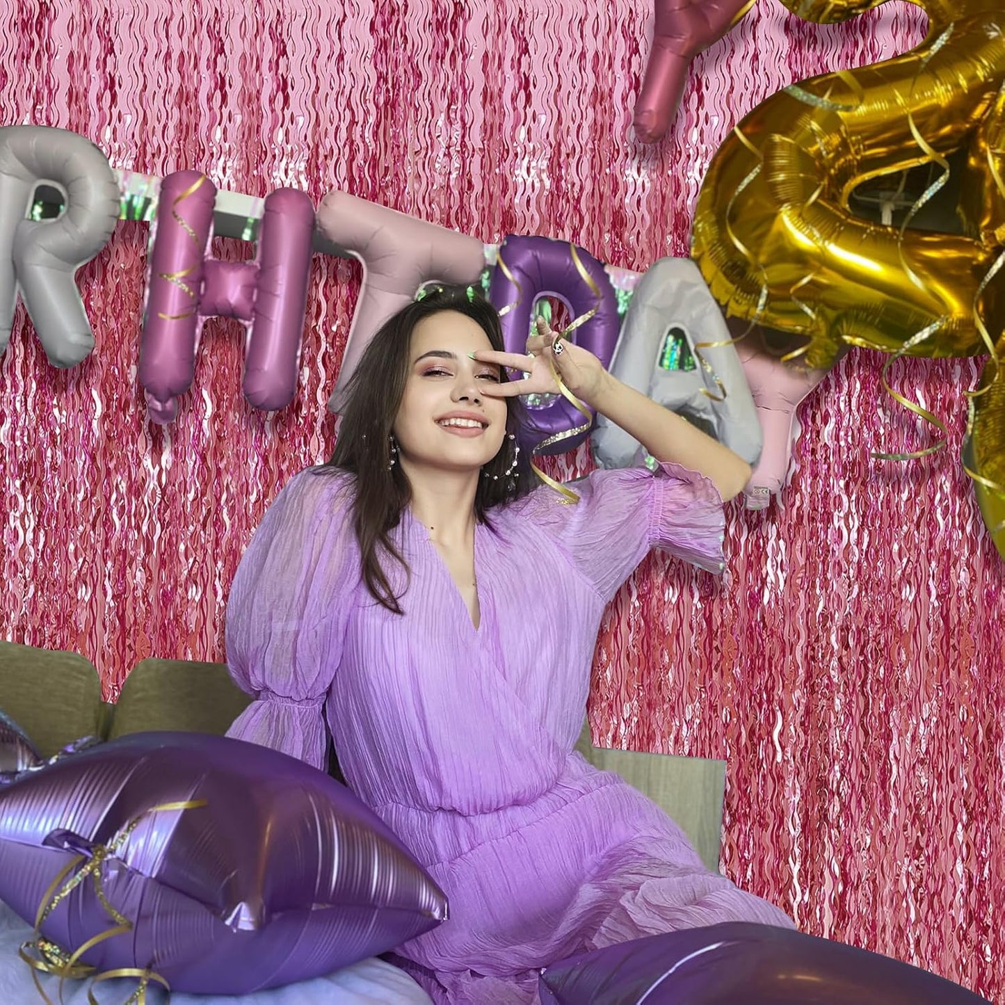 Pink Foil Curtain Backdrop Happy Birthday Decorations for Women Bachelorette Party Decorations Pink Fringe Backdrop Valentine's Day Decorations