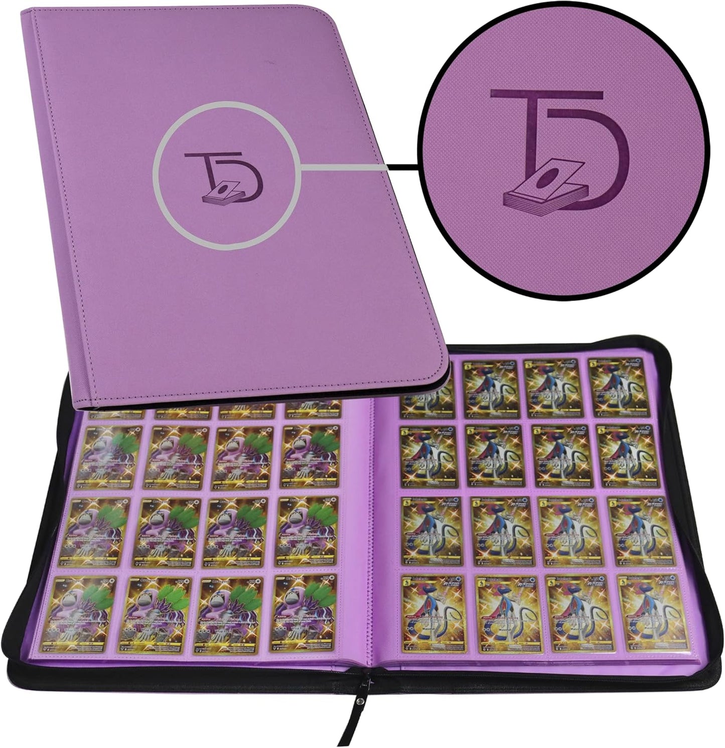 TopDeck 1000 Card Binder - TCG Portfolio - 16 Pocket Card Binder - Ringless Binder Compatible with Pokemon Cards, Yu-Gi-Oh, Magic the Gathering, and More - Side Load Sleeves - Cards Album (Purple)