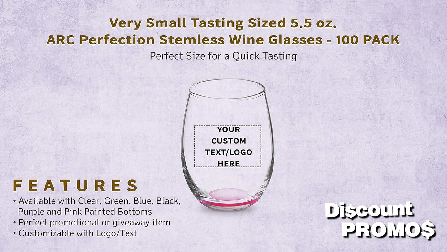 Custom Stemless Wine Glasses by ARC 5.5 oz. Set of 100, Personalized Bulk Pack - Perfect for Hotel, Bar, Restaurant or Lounge - Pink