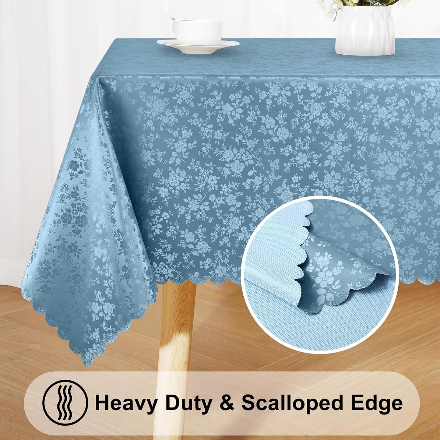 Smiry Rectangle Table Cloth, Waterproof Heavy Duty Vinyl Tablecloths, Wipeable Washable Table Cover for Kitchen and Dining Room (Stone Blue, 60" X 120")