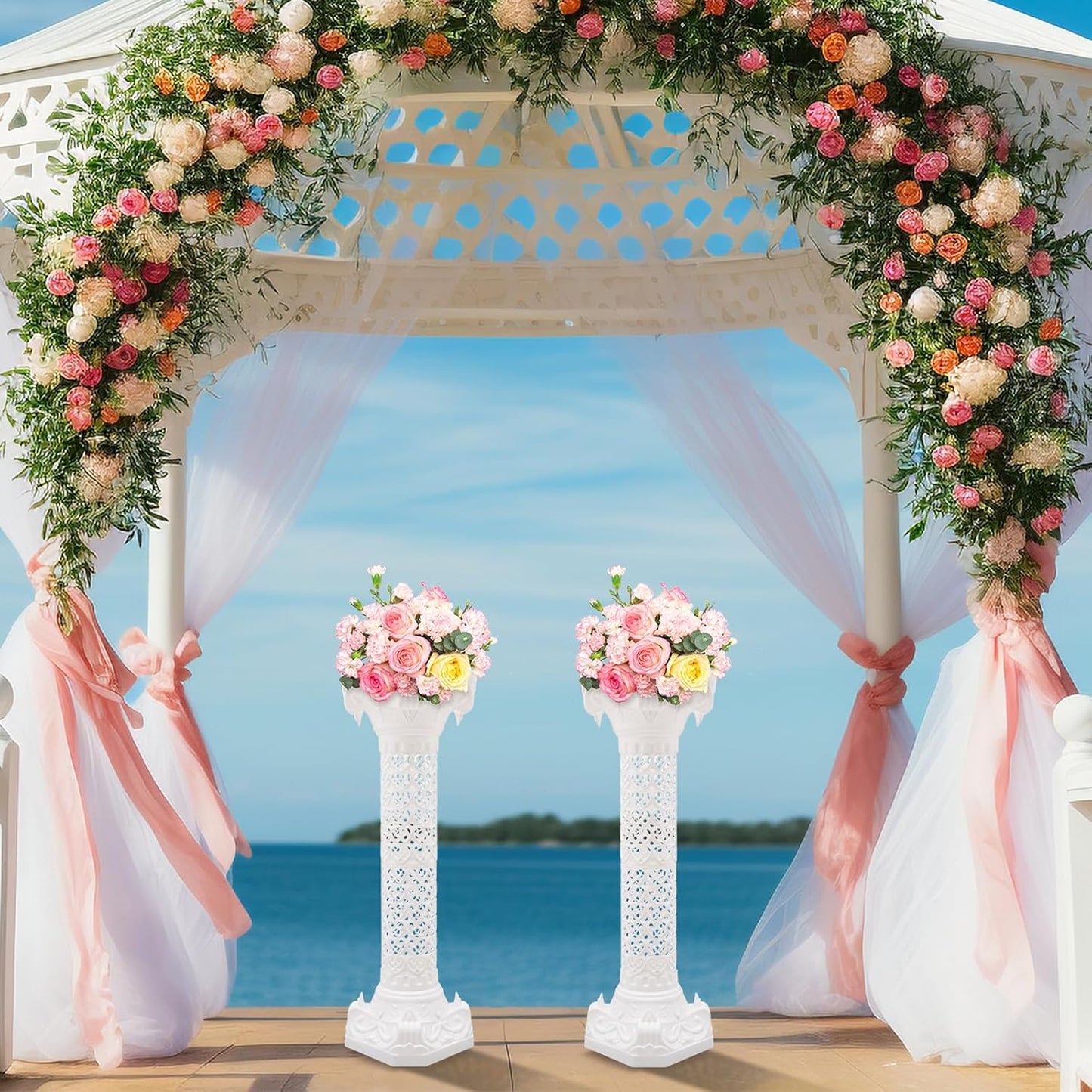 Roman Pillars Decoration Party Flower Pot Columns Set 2Pcs Decor Pedstal Stand 10.63 * 34.65in Flower Floral Wedding Party Event Road Decorative Columns (10.63 * 34.65in 2Pcs)