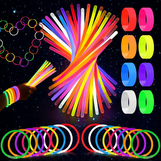 3 otters 100PCS Glow Sticks, 8 Inch Glow in the Dark Party Favors Halloween Party Supplies Light Up Sticks for Kids Adults Birthday Decorations