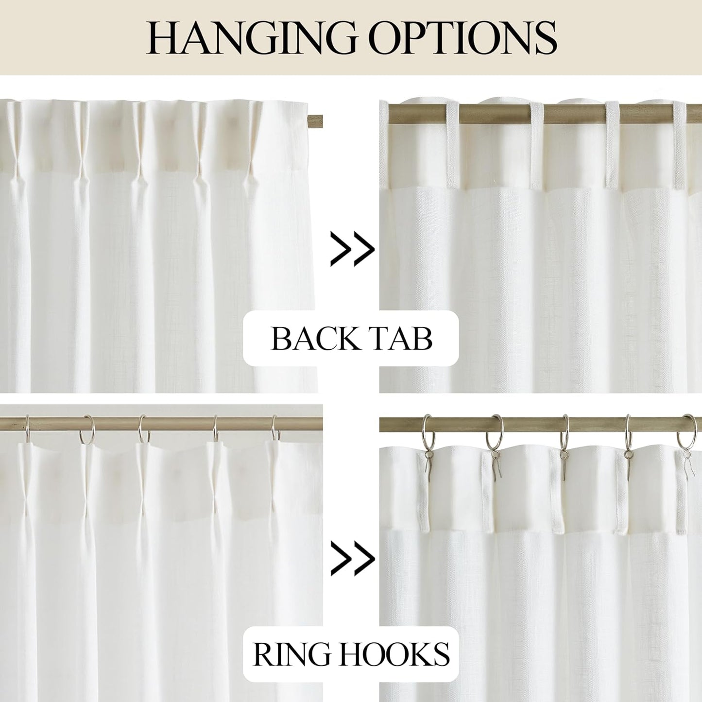 Vision Home White Pinch Pleated Semi Sheer Curtains Textured Light Filtering Window Curtains 108 inch for Living Room Bedroom Patio Rayon Blended Pinch Pleat Drapes with Hooks 1 Panel 80" Wx108 L