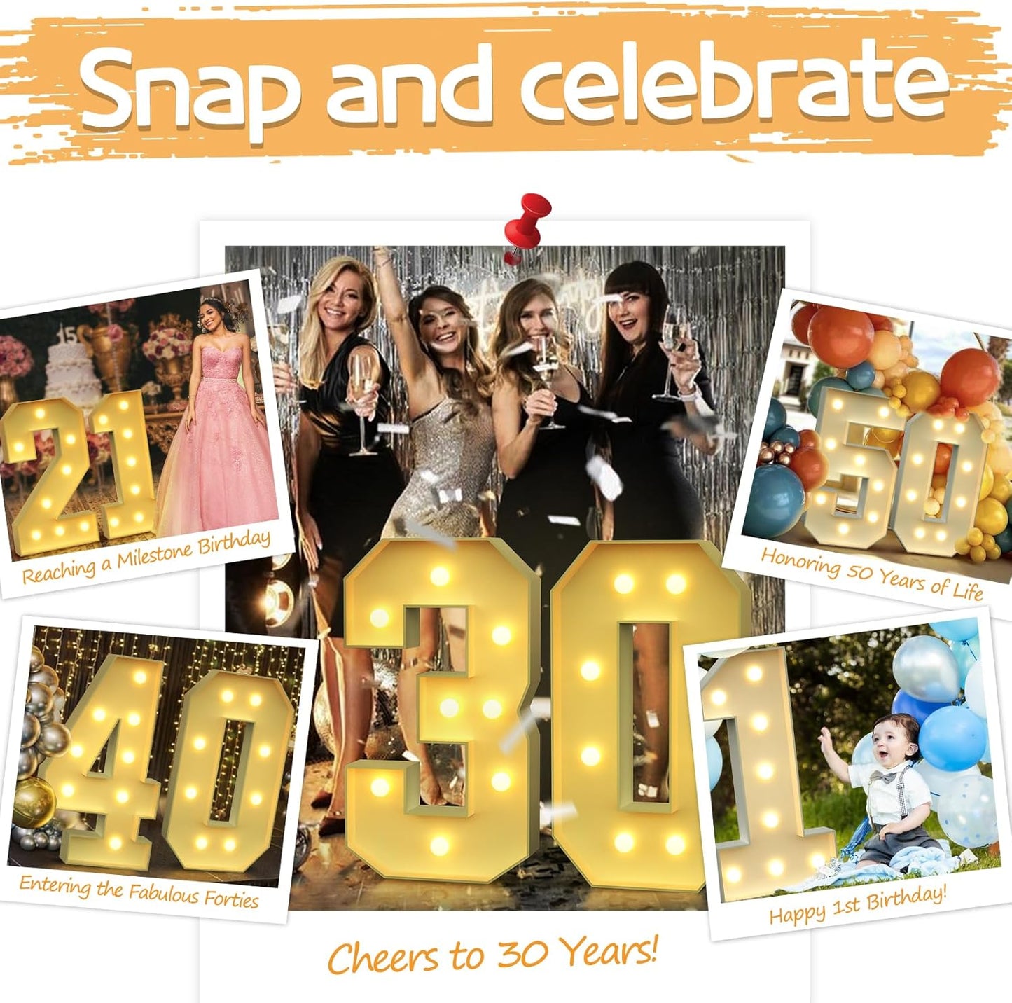 imprsv 3FT Marquee Numbers, Light Up Numbers for 30th 50th Birthday Decorations Anniversary Party Decor, Number 0 Light Up Number, Pre-Cut Foam Board Kit