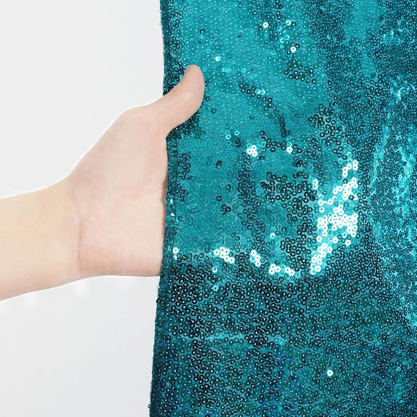 Poise3EHome 6Ft x 8Ft Teal Sequin Backdrop Curtain, Glitter Thick Satin Background Drapes, Opaque Sparkly Curtain, Sequin Backdrop for Xmas Thanksgiving Wedding Party Decor