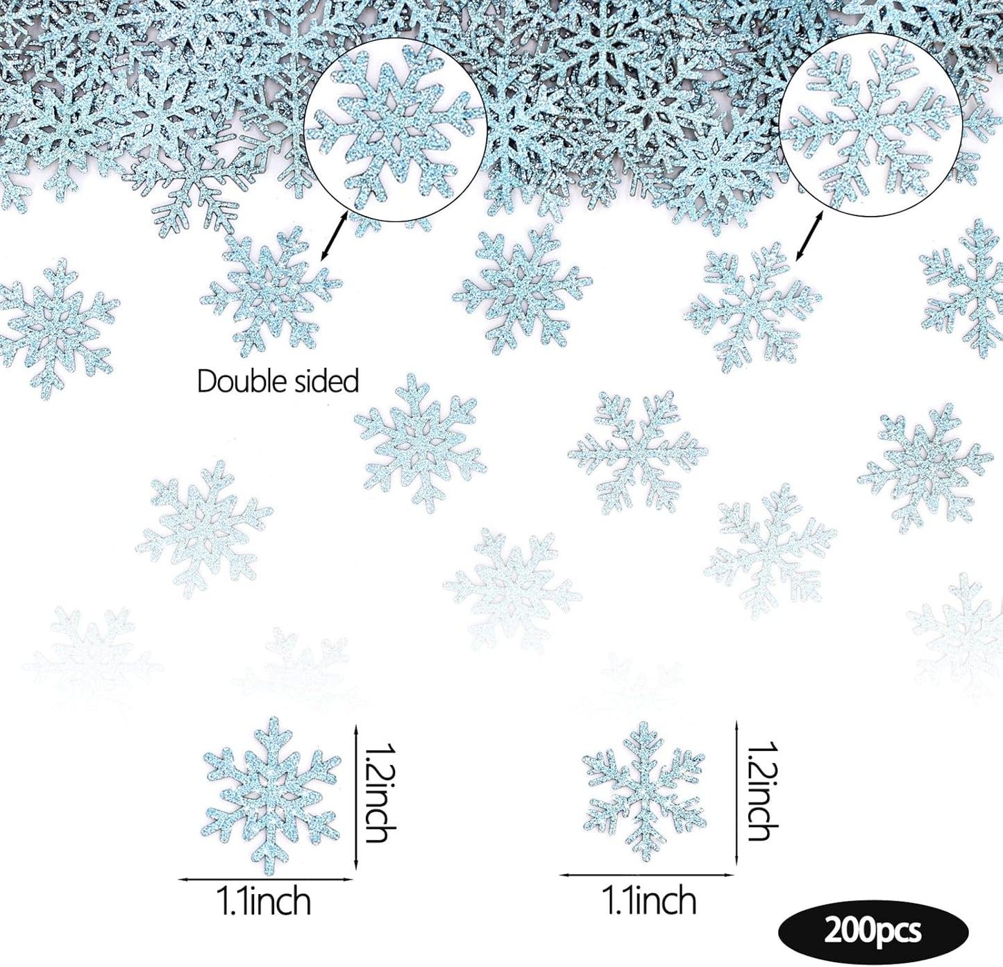 200PC Blue Glitter Snowflake Confetti Winter Wonderland Table Decorations Snowflakes Table Scatter for Christmas Birthday Baby Shower Party Decor Supplies