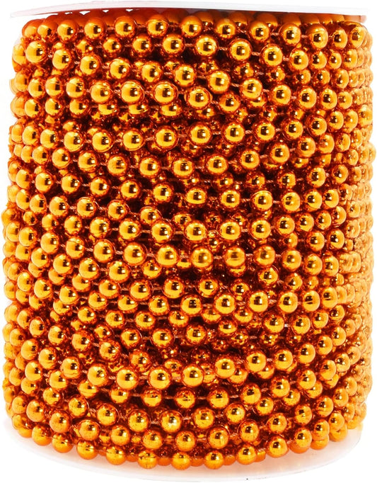 Mandala Crafts 6mm Faux Orange Pearl Beads Roll - 27 Yards Strand of Fake Pearls Chain Garlands Spool String for Christmas Tree, Wedding, Party, Vases, DIY Decoration