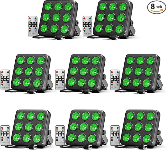 90W Square LED Stage Lights, Corded RGBW 4 in 1 Par Lights, LED Par Can by DMX & Sound Activated Control, Uplights for DJ Show Party KTV Festival Birthday, 8 Pack