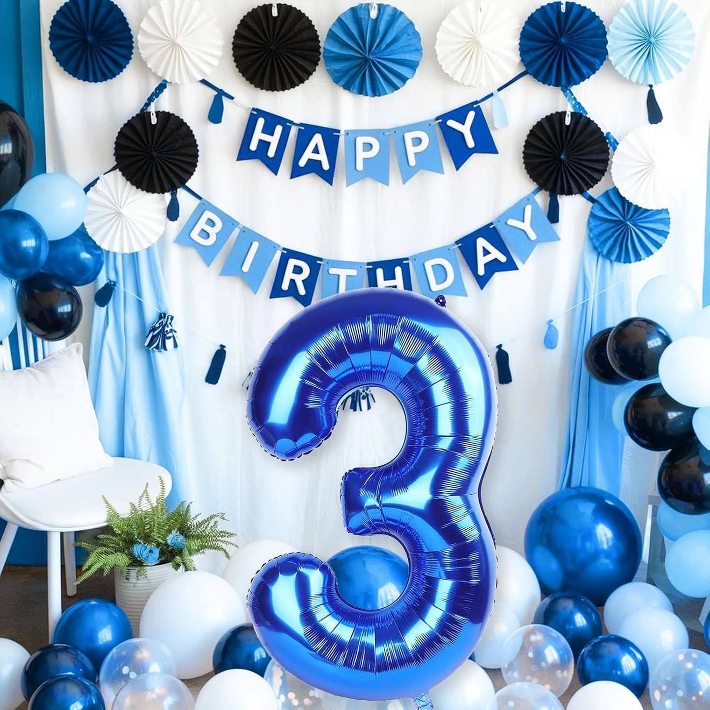 Navy Blue 40 Inch Numbers Balloons 3, Large Self Inflating Dark Royal Blue Digit 3 Helium Balloons for 3rd Birthday Girls Boys, Foil Number 3 Balloons for Men Birthday Anniversary Decorations