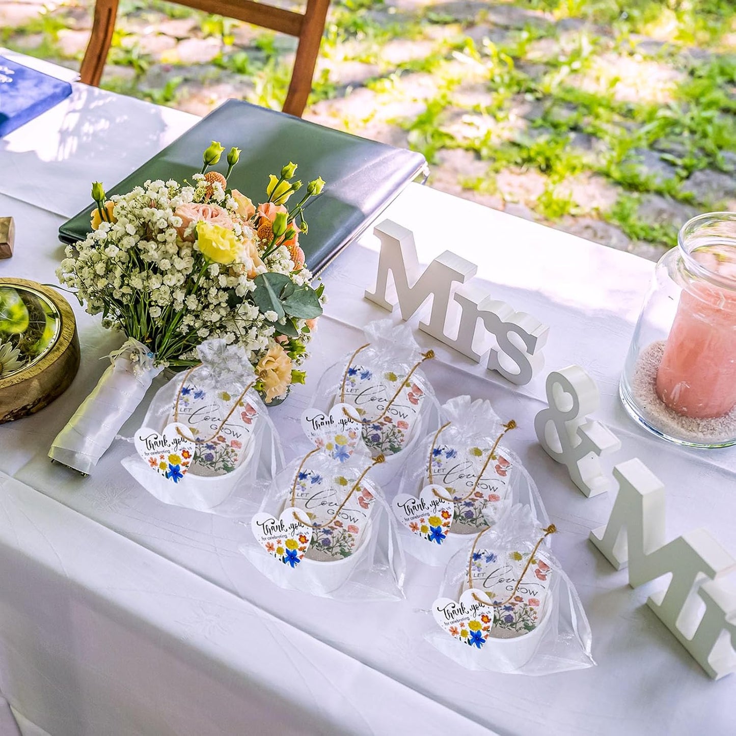 Cinrobiye 50 Sets Let Love Grow Wedding Favors for Guests Seed Packet Bags (Seed Not Include) with Tags & Labels Flowerpot for Bridal Shower Party Favors Bulk Wedding Souvenirs for Guests (Wild Flower)