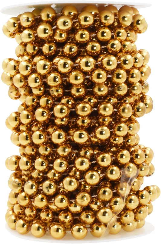 Mandala Crafts 10mm Faux Dark Gold Pearl Beads Roll - 11 Yards Strand of Fake Pearls Chain Garlands Spool String for Christmas Tree, Wedding, Party, Vases, DIY Decoration