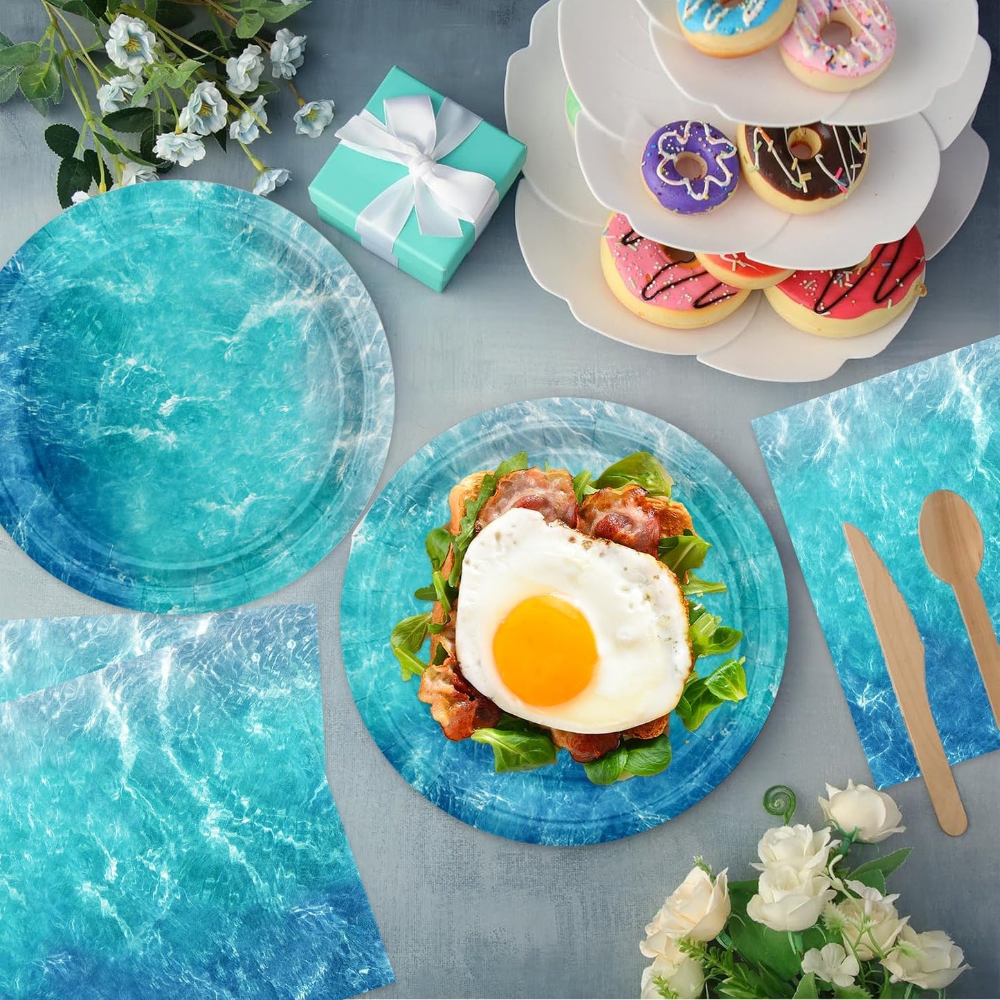 40pcs Ocean Themed Birthday Party Decorations Under the Sea Party,Ocean Waves Plates and Napkins,Suitable for 20 Guests