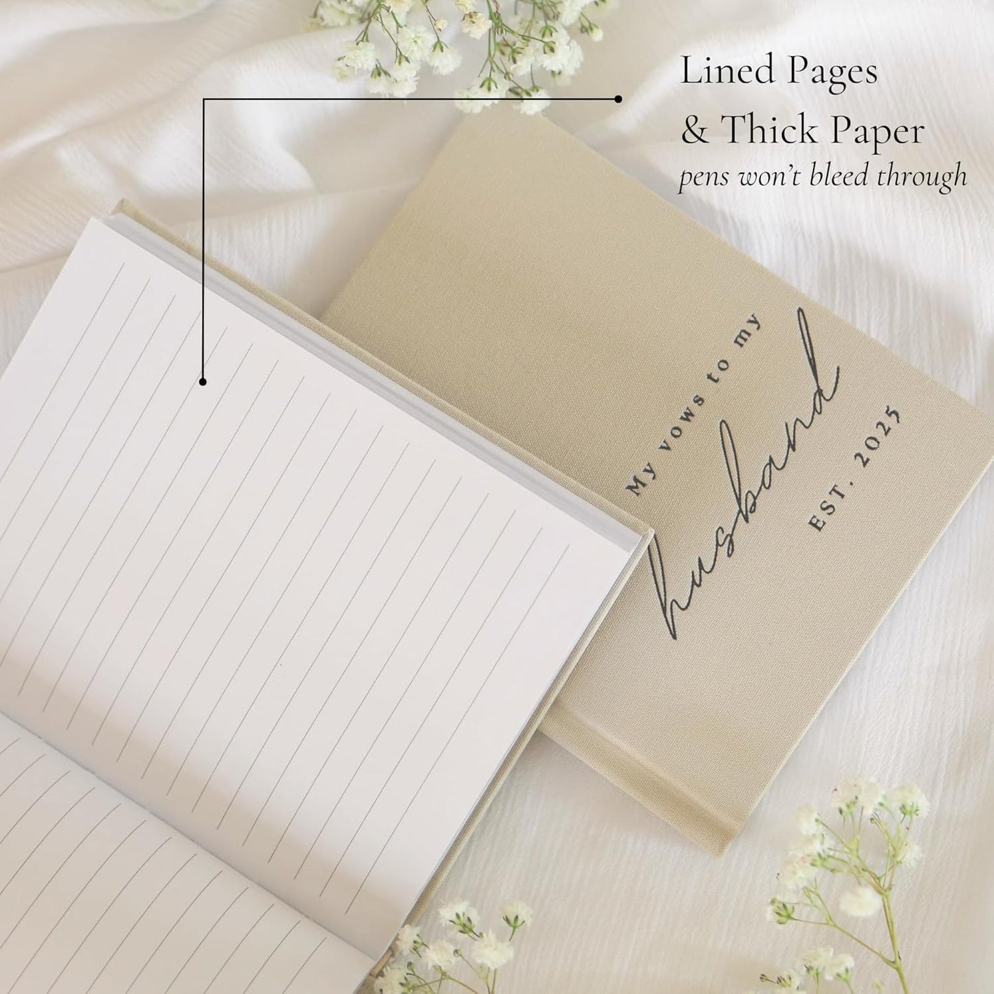 Wedding Vow Books His and Hers - 2 Pack Personalized 2025 Year His & Hers Book - Linen Hardcover Bride and Groom Notebook for Ceremony Vows - Bookmark & Lined Pages - Renewal & Wedding Must Haves
