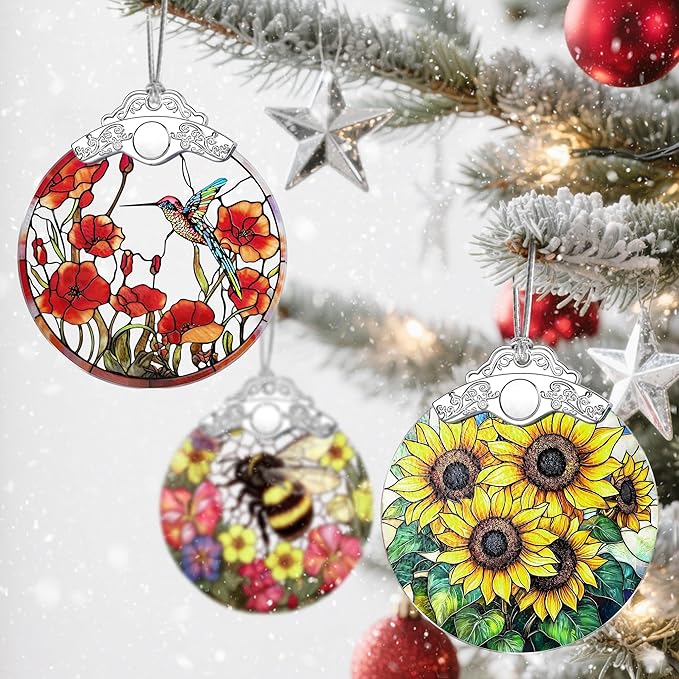 Christmas Ornaments: Stained Glass Ornament, Christmas Tree Ornament, Hanging Ornaments for Home Decor & Xmas Tree Decorations – Exquisite Holiday Decor,Gifts & Holiday Present - Hummingbird
