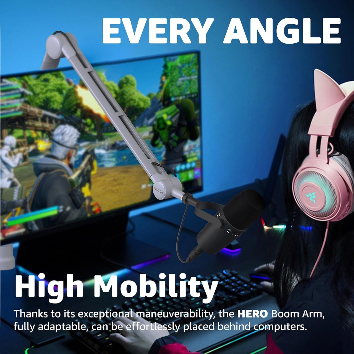 IXTECH Boom Arm - Adjustable 360° Rotatable Microphone Sturdy Stainless Steel Mic Desk, Table Stand Foldable Scissor Stable Mount Arms for Radio Studio, Podcast, Gaming (MATTE SILVER)