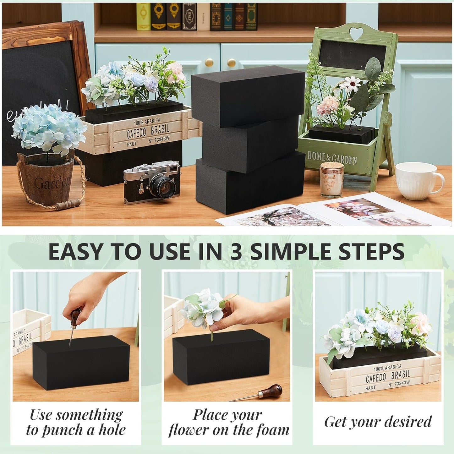 Lallisa 4 Pcs Reusable Floral Foam Blocks Water Weather Resistant Dry Floral Foam for Artificial Flower Arrangements Outdoor Flower Boxes Outside Hanging Planters Wedding Home Decor (6 x 3 x 2.5'')