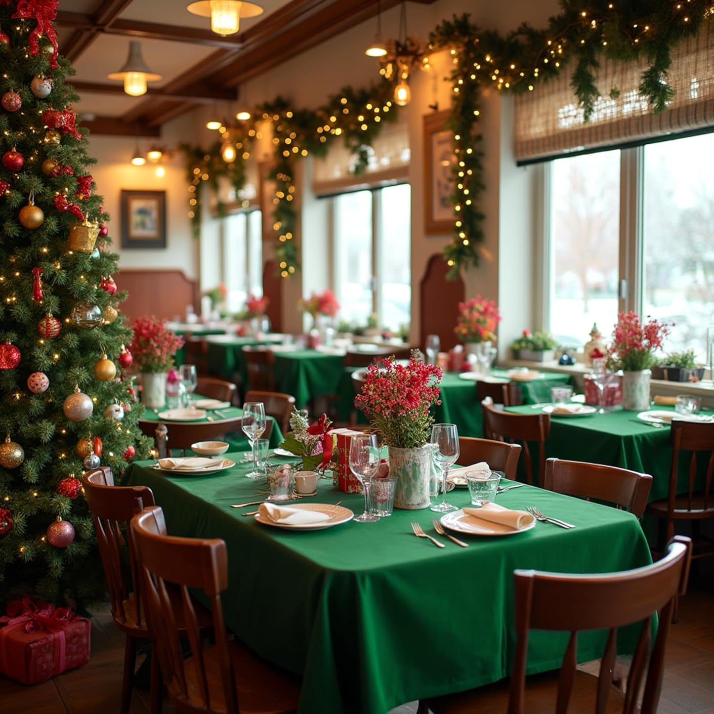 sancua Square Tablecloths 54x54 Inch Hunter Green, 2 Pack - Fabric Table Cloth for Square or Round Tables, Washable Polyester Table Cover for Christmas Dinner, Holiday Party, Display Tables