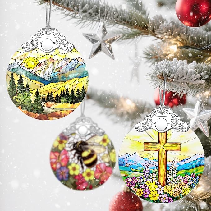 Christmas Ornaments: Stained Glass Ornament, Christmas Tree Ornament, Hanging Ornaments for Home Decor & Xmas Tree Decorations, Exquisite Holiday Decor, Gifts & Holiday Present - Mountain Range
