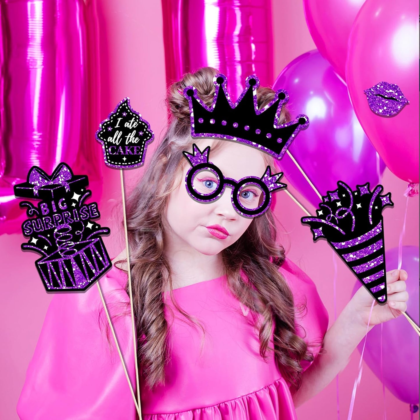 36 PCS Birthday Photo Booth Props Party Supplies Holiday Picture Decorations Photo Booth Props for Birthday Party Favors Pose Sign Kit Fun for Party (Purple and Black)