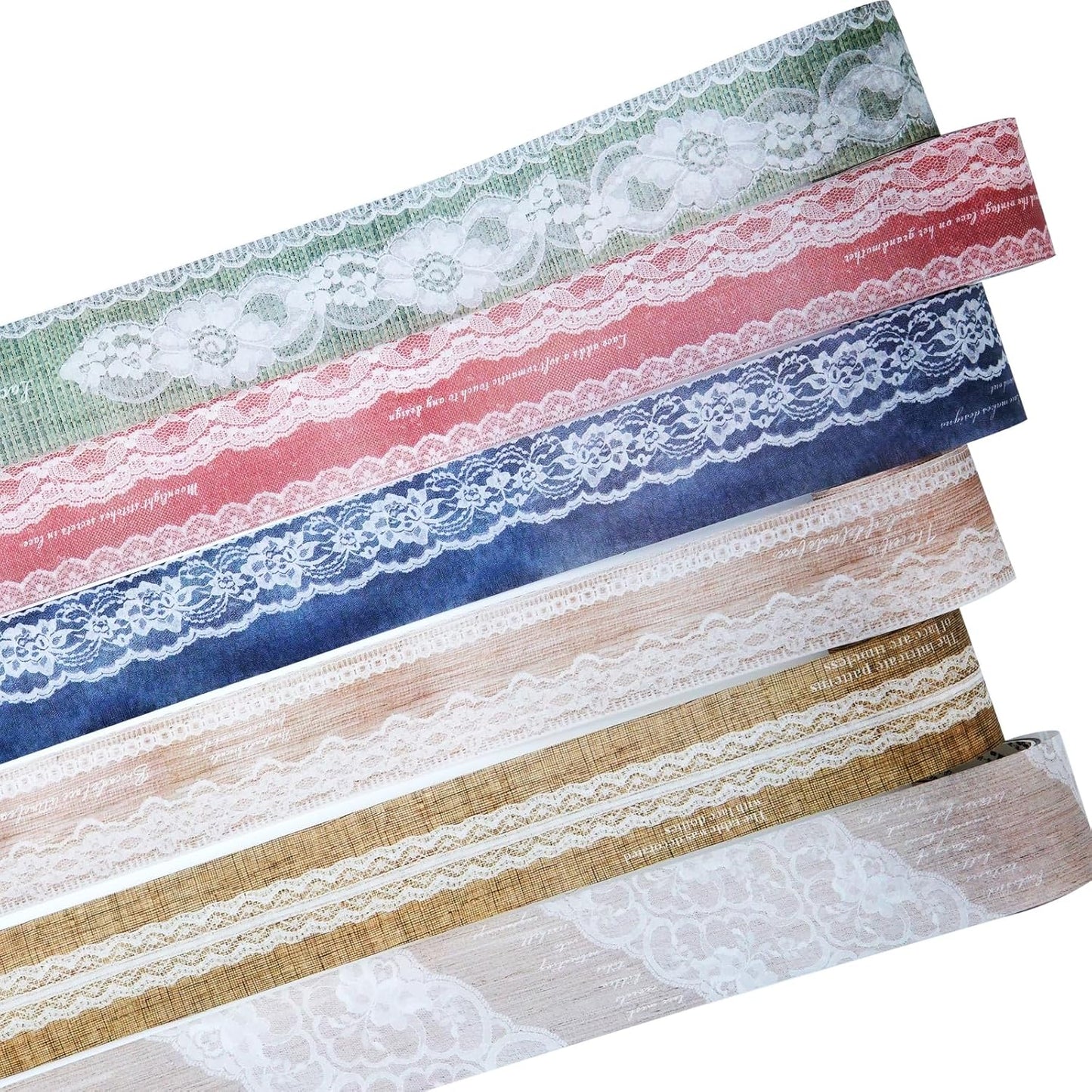 Lace Pattern Washi Tape Set, 6 Rolls Japanese Paper Decorative Stickers with 1 Clip, Lace Fabric for Scrapbooking, Journaling, Craft Supplies, 1.57in x 79in