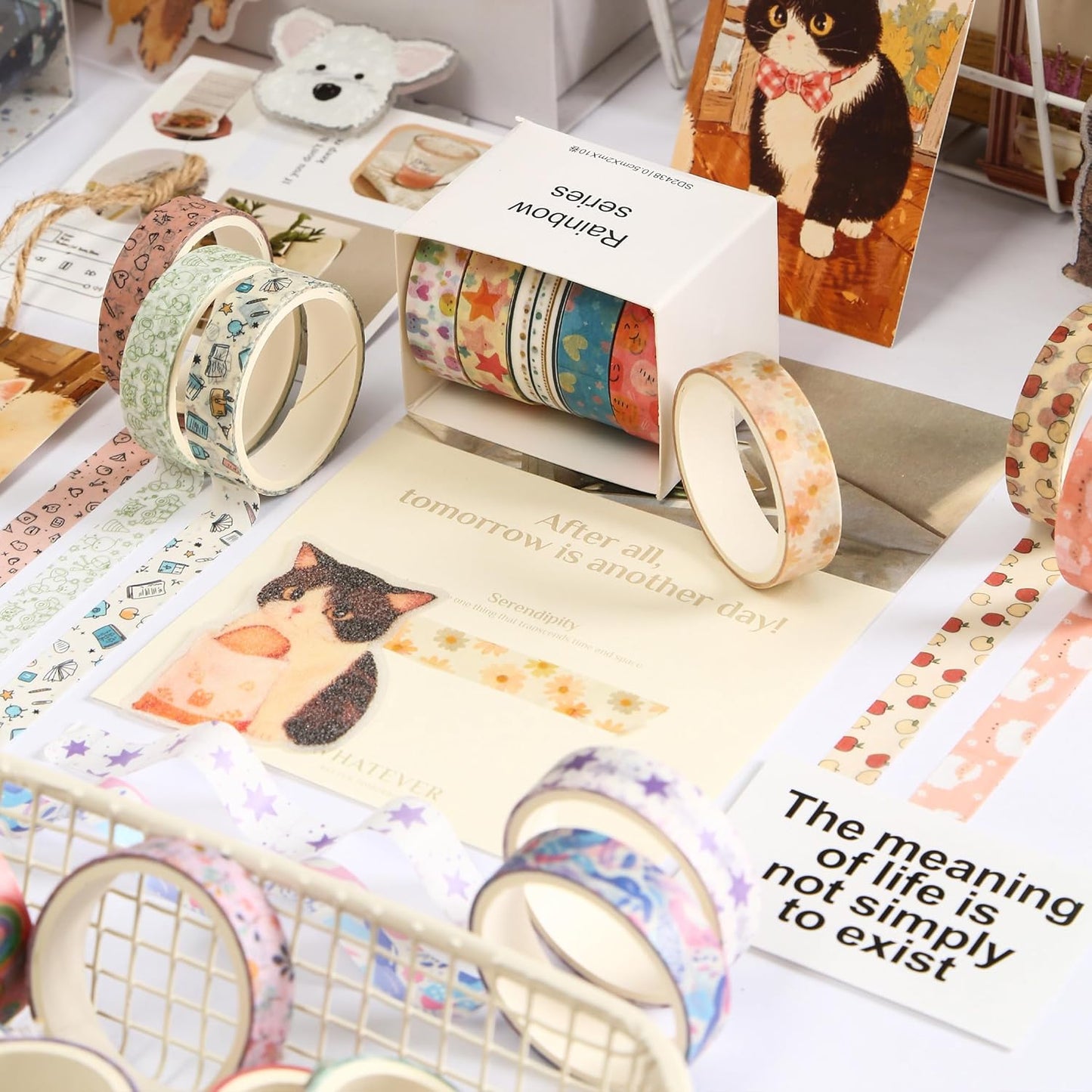 YUBBAEX 60 Rolls Value Washi Tape Pack Retro Arts Masking Tape Basic Patterns Decorative for DIY Crafts, Bullet Journal Supplies, Planners, Scrapbook, Card/Gift Wrapping (Cotton Candy)