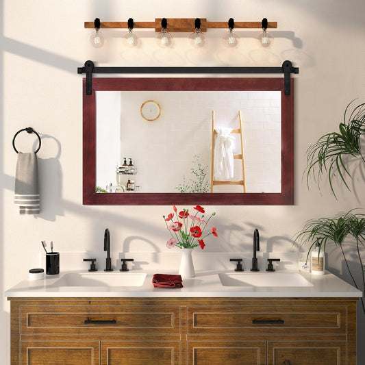 COGOOD Farmhouse Barn Door Mirror - 41" x 26" Rustic Wood Framed Mirror for Bathroom, Living Room, Entryway Wall Decor (Espresso)