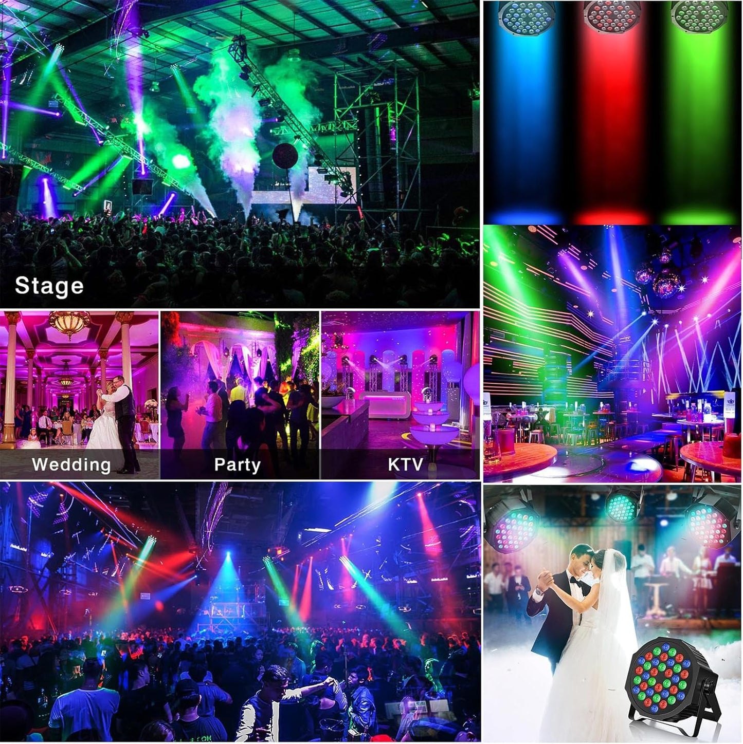 Yiixuyo-LED Par Lights DJ Stage Light Corded RGB 36 LED with Sound Activated Control DJ Uplighting for Wedding Party Club Christmas Stage Lighting - 4Pack