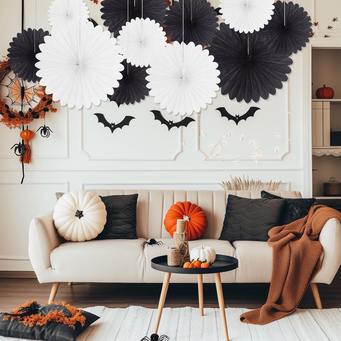 20 Pcs Black White Hanging Paper Fan, Hanging Honeycomb Round Paper Fans for Weddings, Birthdays, Christmas, Baby Showers, Classroom, Events Ceiling Party Supplies Decorations