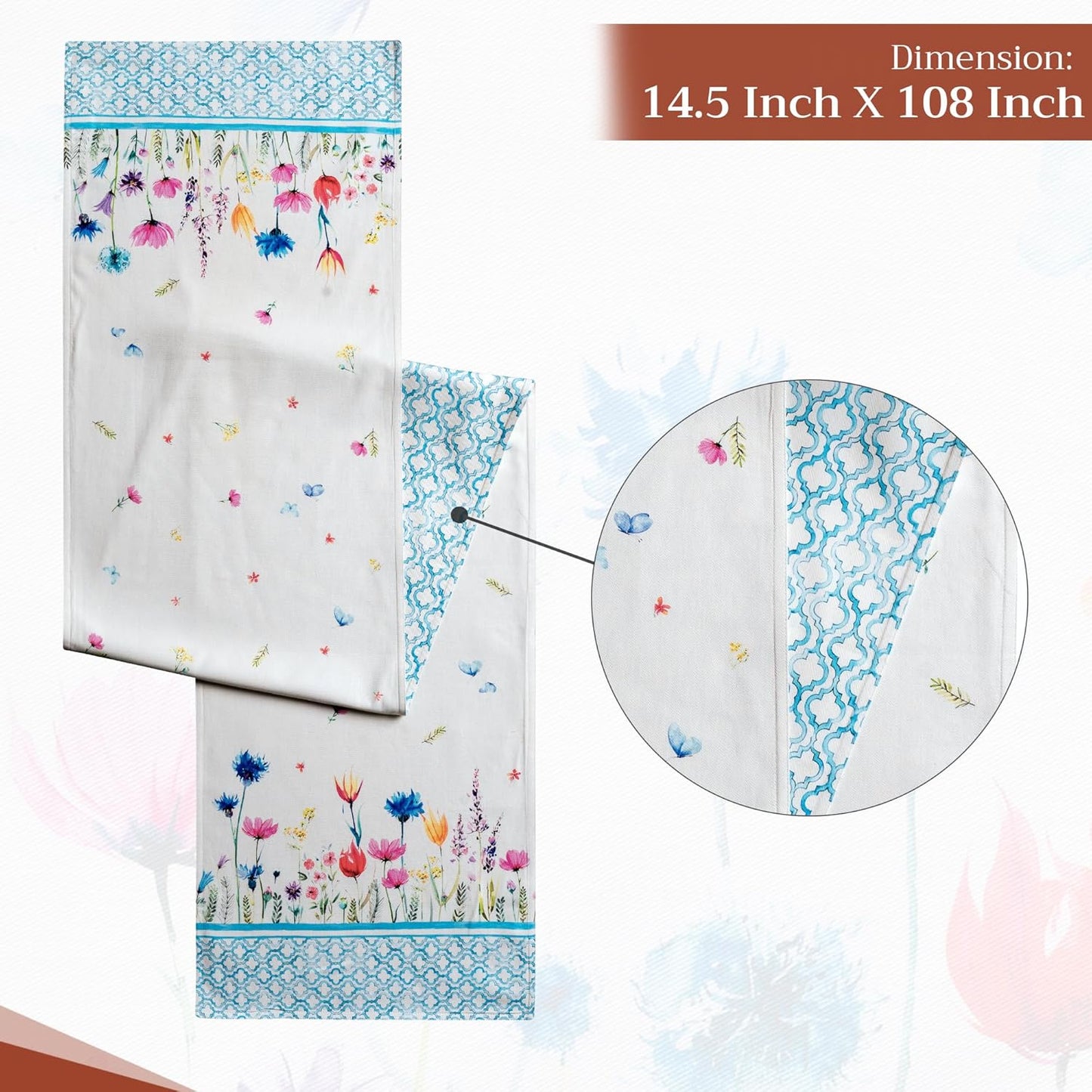 Maison d' Hermine Table Runner 100% Cotton Double Layer Table Runners 108 inches Long Decorative for Home Kitchen Dining Party Wedding Bridal Shower Spring Summer (Flower in The Field, 14.50" x 108")