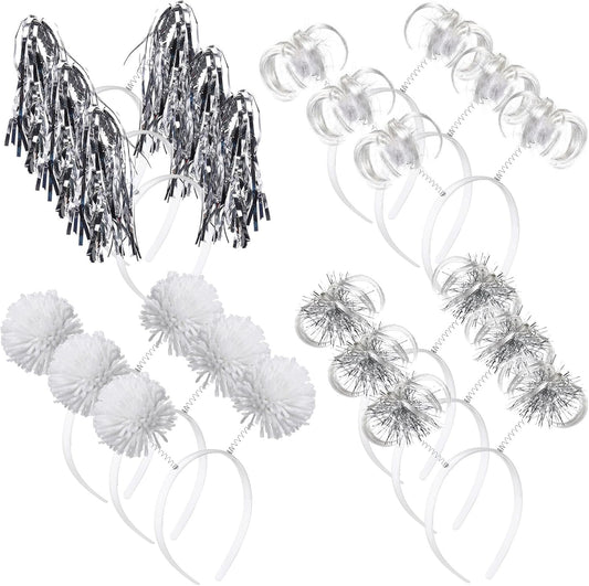 Censen 12 Pcs Halloween Pom Pom Party Headbands Tinsel Ponytails Spirit Head Bopper Headwear for Christmas Birthday Holiday