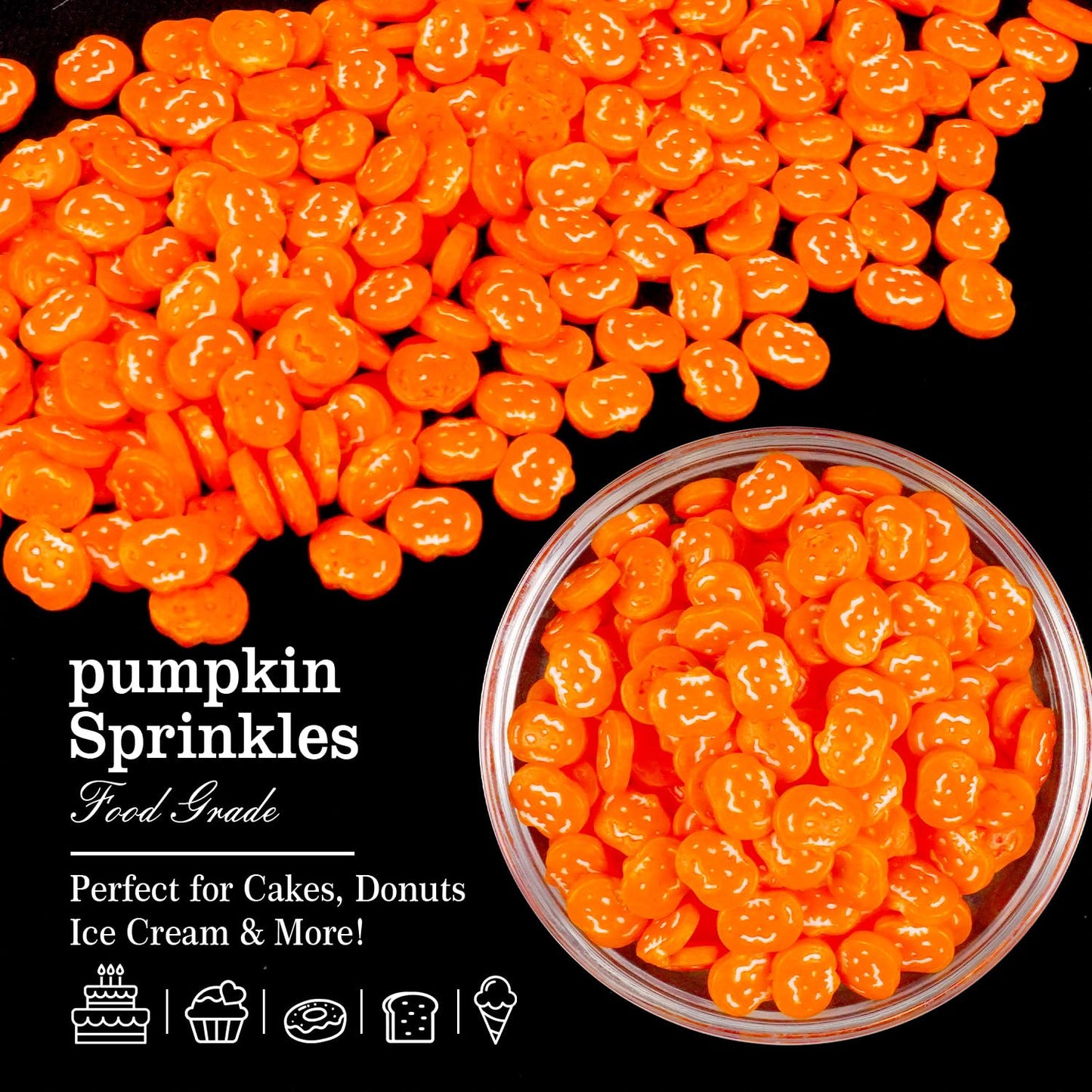 Edible Pumpkin Sprinkles for Cake Decorating, Halloween Orange Sugar Sprinkles, 150g/5.29oz, Perfect for Cake Decoration, Cupcake Decorations Ice Cream Toppings