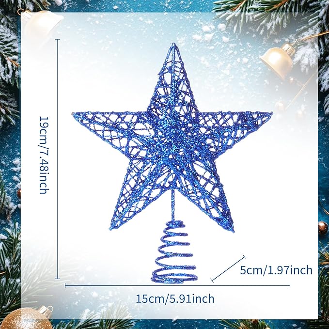 Christmas Star Tree Topper Glittering Hollow Star Topper Decoration for Xmas Tree Ornament Party Supplies(RoyalBlue,5.9 Inch)