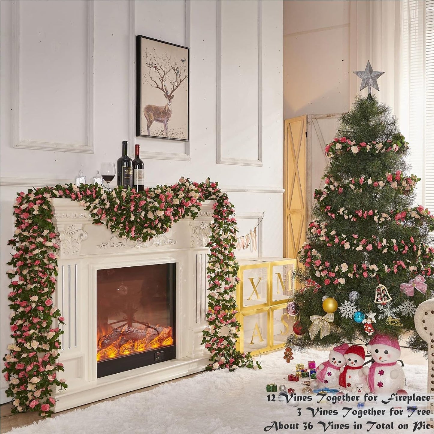 8 Pcs x 8.2 ft Flower Garland Artificial Rose Vine Flowers with Green Leaves Hanging Fake Roses Vine for Room Party Home Wedding Birthday Christmas Wall Arch Decor, Spring Pink Flower