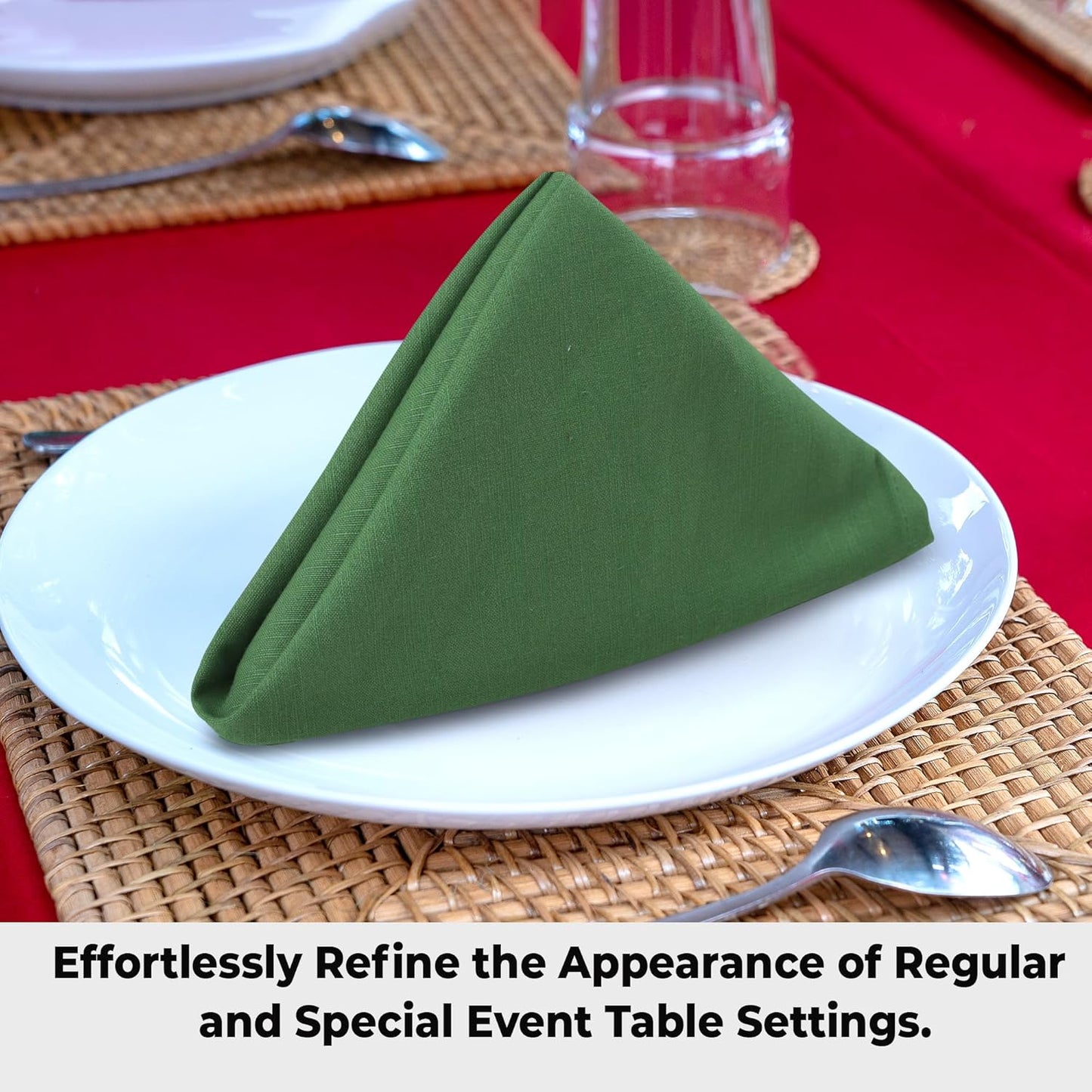 Urban Villa Easter Cloth Napkins 100% Cotton Slub Absorbent Dinner Napkins (Set of 12) Oversized 20x20 Inches Solid Green Color Soft Durable Reusable Washable Ideal for Everyday Use Wedding Parties