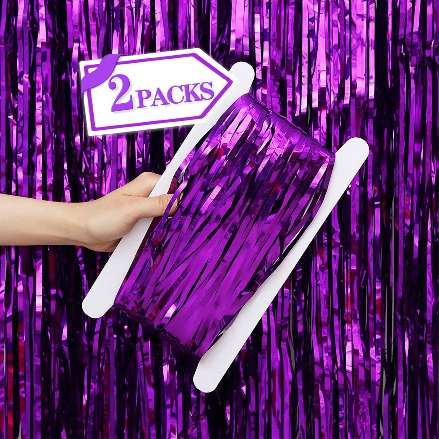 2 Pcs Purple Metallic Tinsel Foil Fringe Curtains Backdrop, 3.28 ft x 6.56 ft Streamers for Birthday Wedding Engagement Bachelorette Party Photo Booth Bridal Shower Baby Shower Decorations Supplies