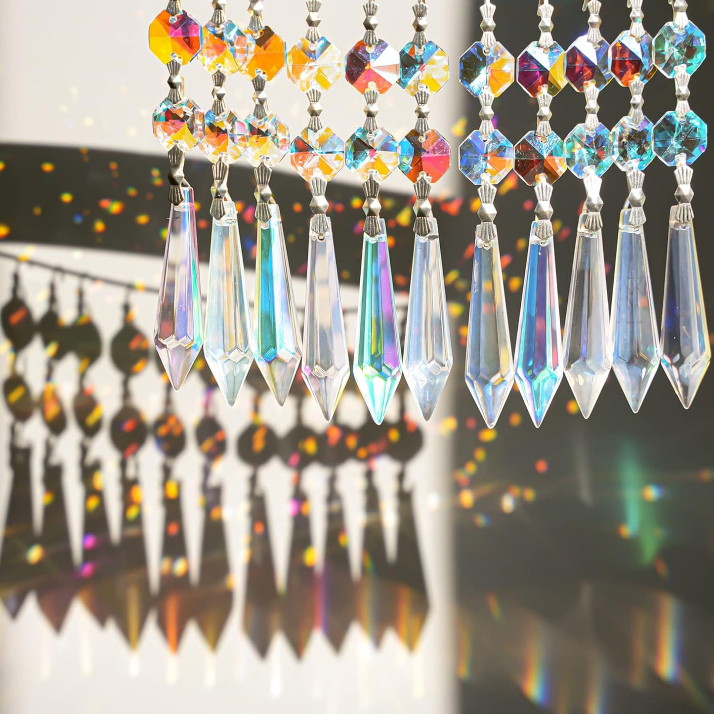 20pcs 55mm Chandelier Icicle Crystal Prism Suncatcher,Chandelier Crystals Replacement,Crystals for Chandeliers with Hooks for Windows Wedding Lamp Decoration(AB Colors)