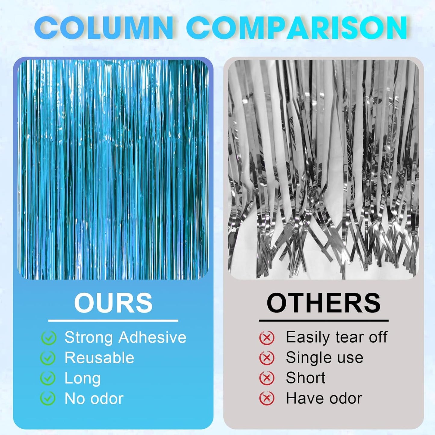 2 Pack Retro Blue Foil Fringe Backdrop Curtains, Tinsel Streamers Party Decorations, Fringe Backdrop, Door Shimmer for Retro Theme Party