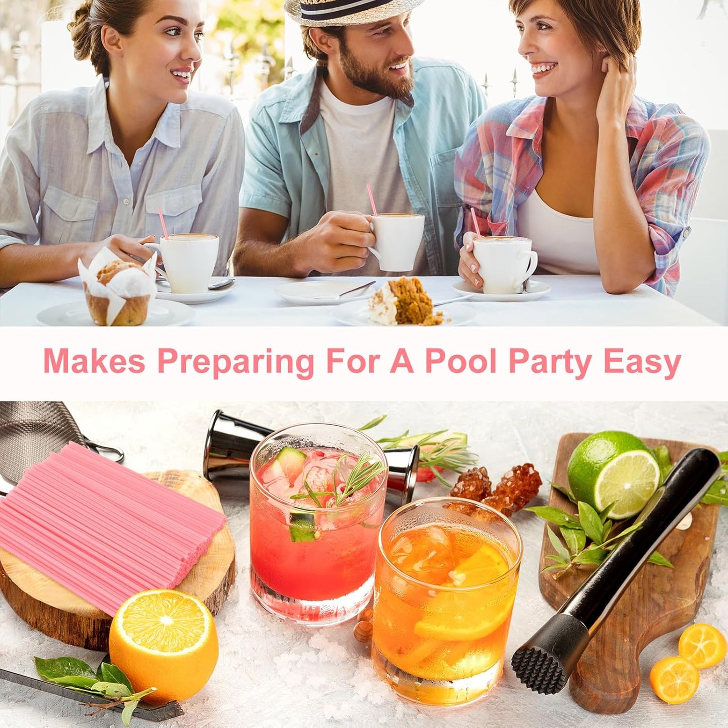 6000 Count Coffee Cocktail Stirrers Straws Disposable Plastic Sip Stir Sticks Cocktail Drink Stirrers Sticks Cups Straws for Bars Juice Drinking(Pink,5 Inch)