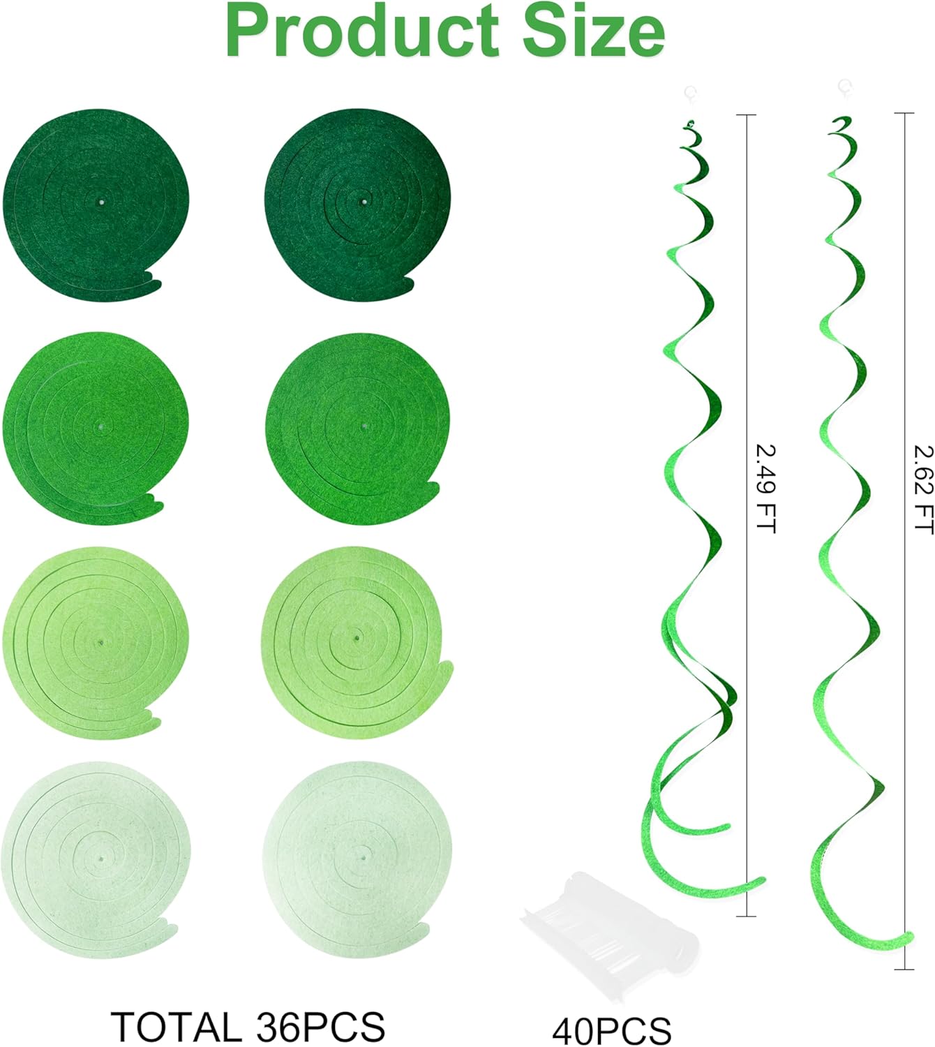 36Pcs Green Hanging Swirl Decorations Ombre Green Felt Swirl Streamer Spiral Ceiling Garland for Spring Summer Birthday Wedding Baby Shower Graduation Christmas St Patrick's day Holiday Party Supplies