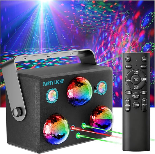 Amosamz 6 in 1 Disco Ball Party Lights with Remote Control, Sound Activated Music Sync, RGB Color Changing,360° Rotation, Star Projector, Ocean Lights for Home Party, DJ Club, Birthday, Wedding Decor