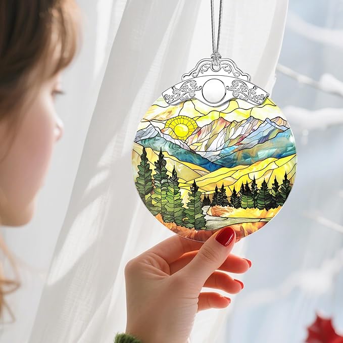 Christmas Ornaments: Stained Glass Ornament, Christmas Tree Ornament, Hanging Ornaments for Home Decor & Xmas Tree Decorations, Exquisite Holiday Decor, Gifts & Holiday Present - Mountain Range