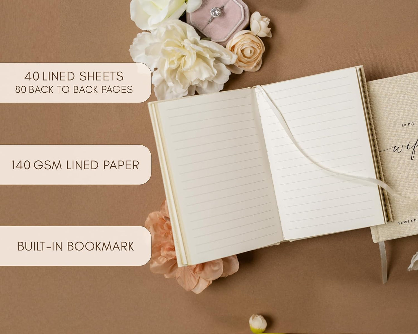 To My Husband/Wife Hardcover Vow Books (Set of 2) - 5.75 x 5 Minimalist Pocket Sized Black Embossed Wedding Ceremony Vow Renewal Speech Notebook