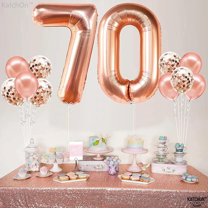 KatchOn, Large Rose Gold Number 70 Balloon - 40 Inch | Foil Number Balloon With Confetti For 70th Birthday Decorations | Balloon 70 Balloon For Anniversary Decorations | Rose Gold Party Decoration