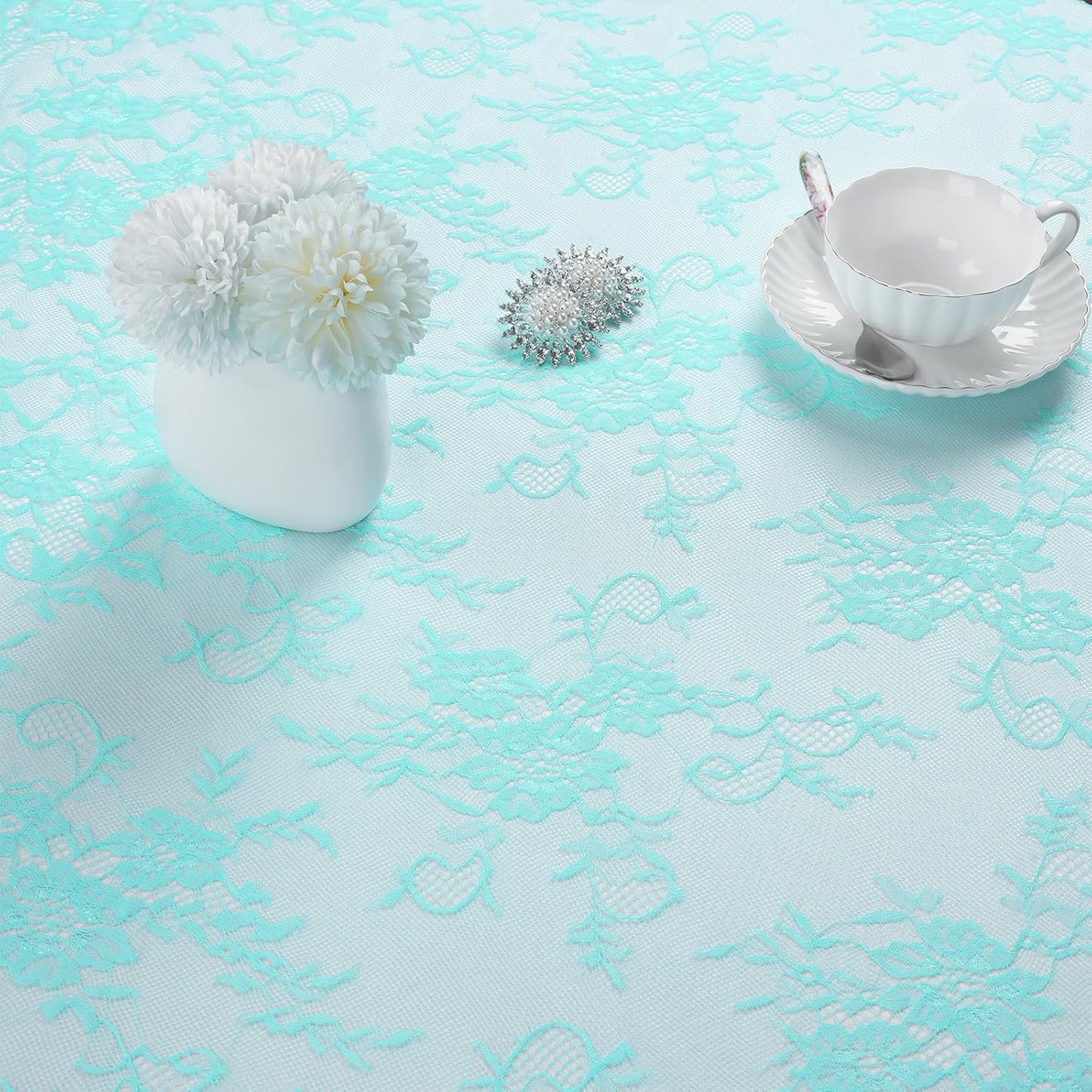 LuoluoHouse Blue Lace Tablecloth 6pcs Table Fabric 60x120 Inch for Rustic Boho Wedding Bridal Shower Party Decoration Rectangle Overlay Long Vintage Embroidered Reception Table Cloth Decor