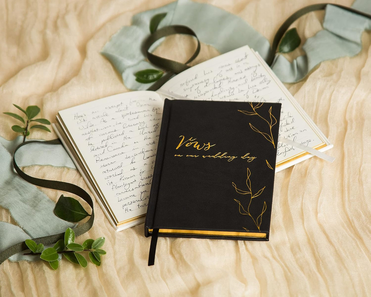 MUUJEE Vows On Our Wedding Day Vow Books (Set of 2) - Black and White Gold Foil Embossed Notebook Journal for Wedding Ceremony Vow Renewal - Wedding Gift Ideas