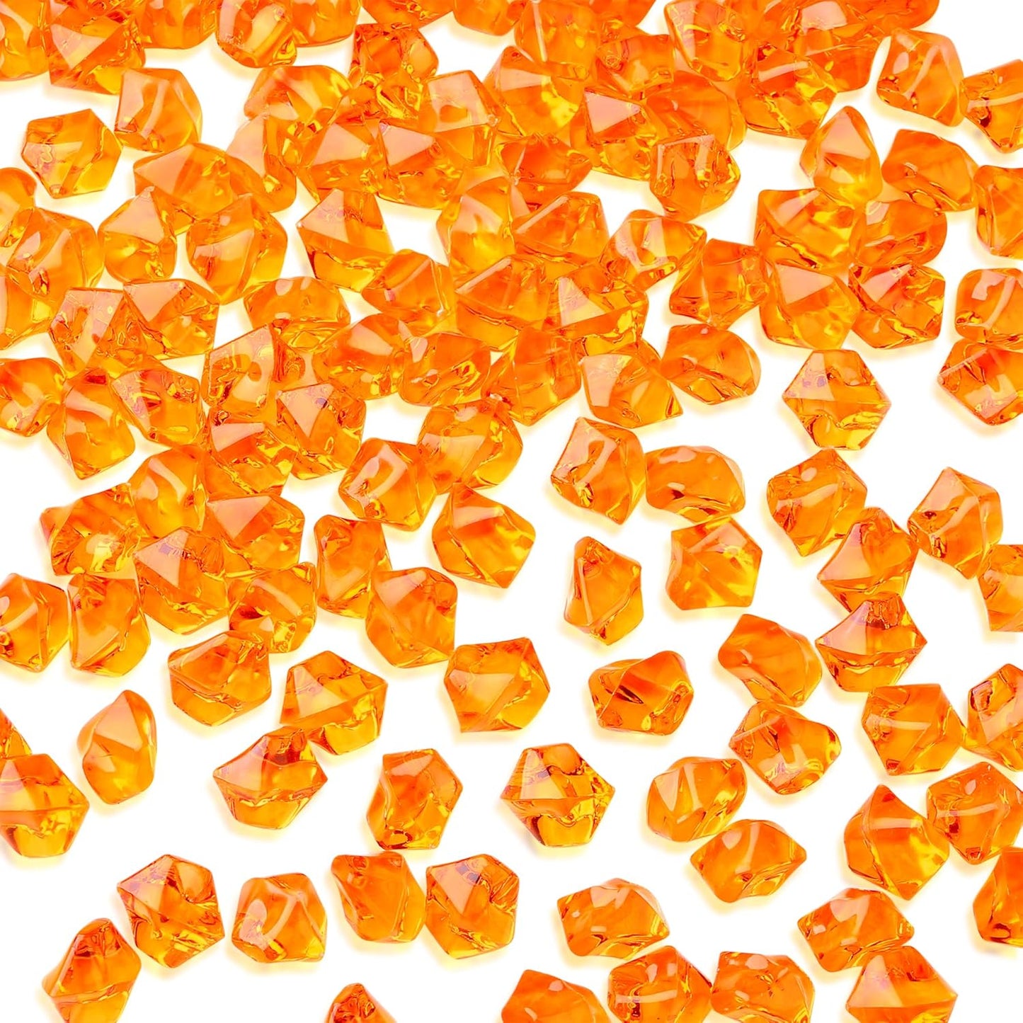YATOJUZI 500pcs Fake Ice Cubes Orange Acrylic Crushed Rocks Vase Fillers Plastic Diamonds Gems for DIY Party Wedding Centerpiece Table Scatter Prop Display 0.5" (Only Orange)