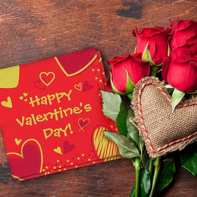 Valentine's Day Party Supplies Red Heart Love Disposable Paper Plates Napkins Cups plastic Tablecloth for Valentine's Day, Engagements, Anniversary, Birthday Party Serve 25