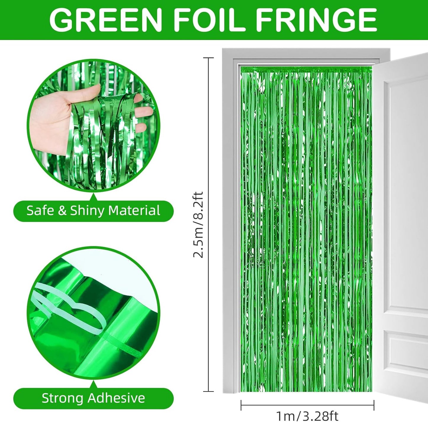 Green Fringe Curtain Party Streamers, 12 Pack 3.3ft x 8.2 ft Foil Curtain Backdrop Tinsel Foil Fringe Curtains Photo Booth Backdrop Streamer for Birthday, Wedding, Baby Shower, Disco Party